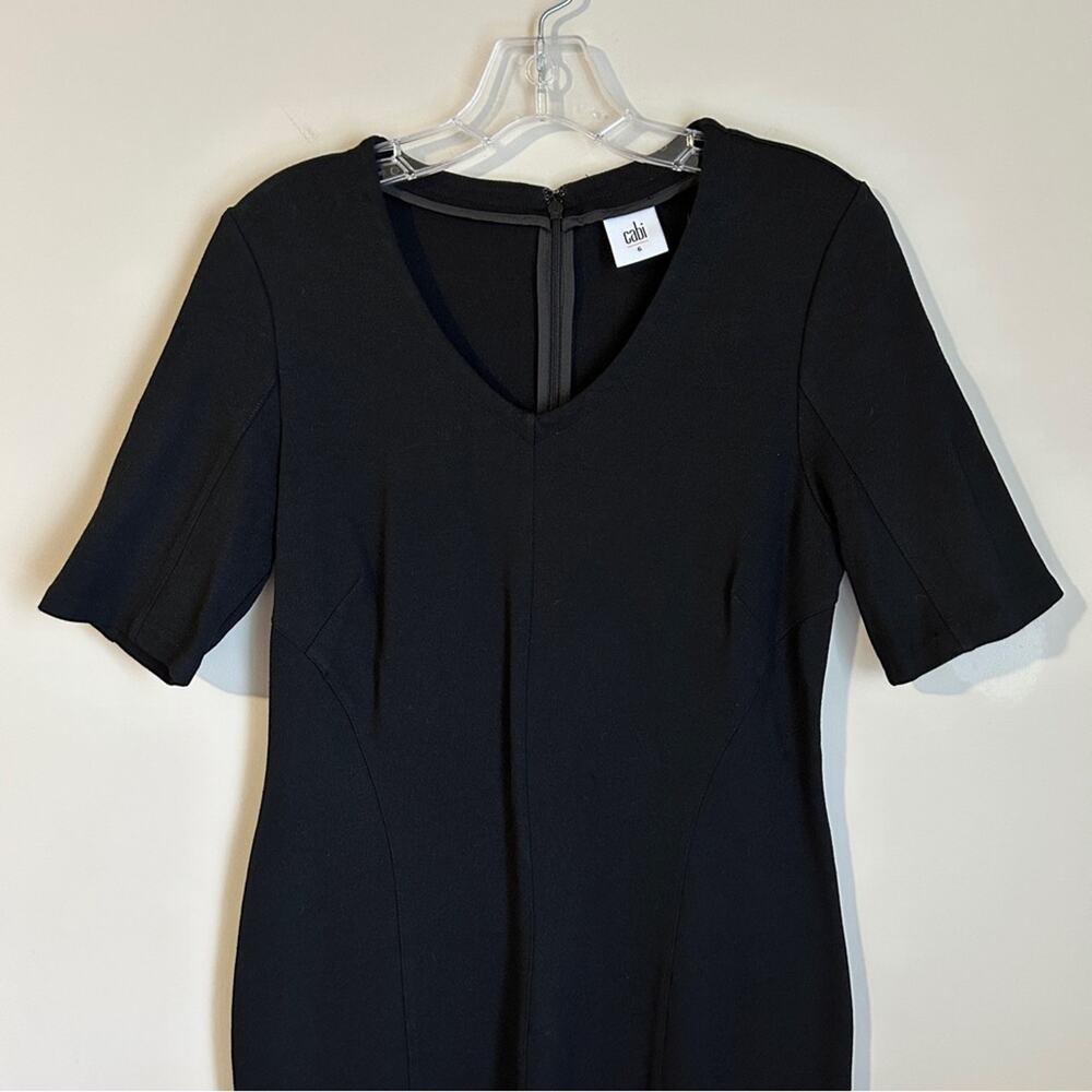 CAbi Black “Claire” Ponte Knit V-Neck 1/2-Sleeve Knee-Length Sheath Dress Size 6 - Picture 3 of 14